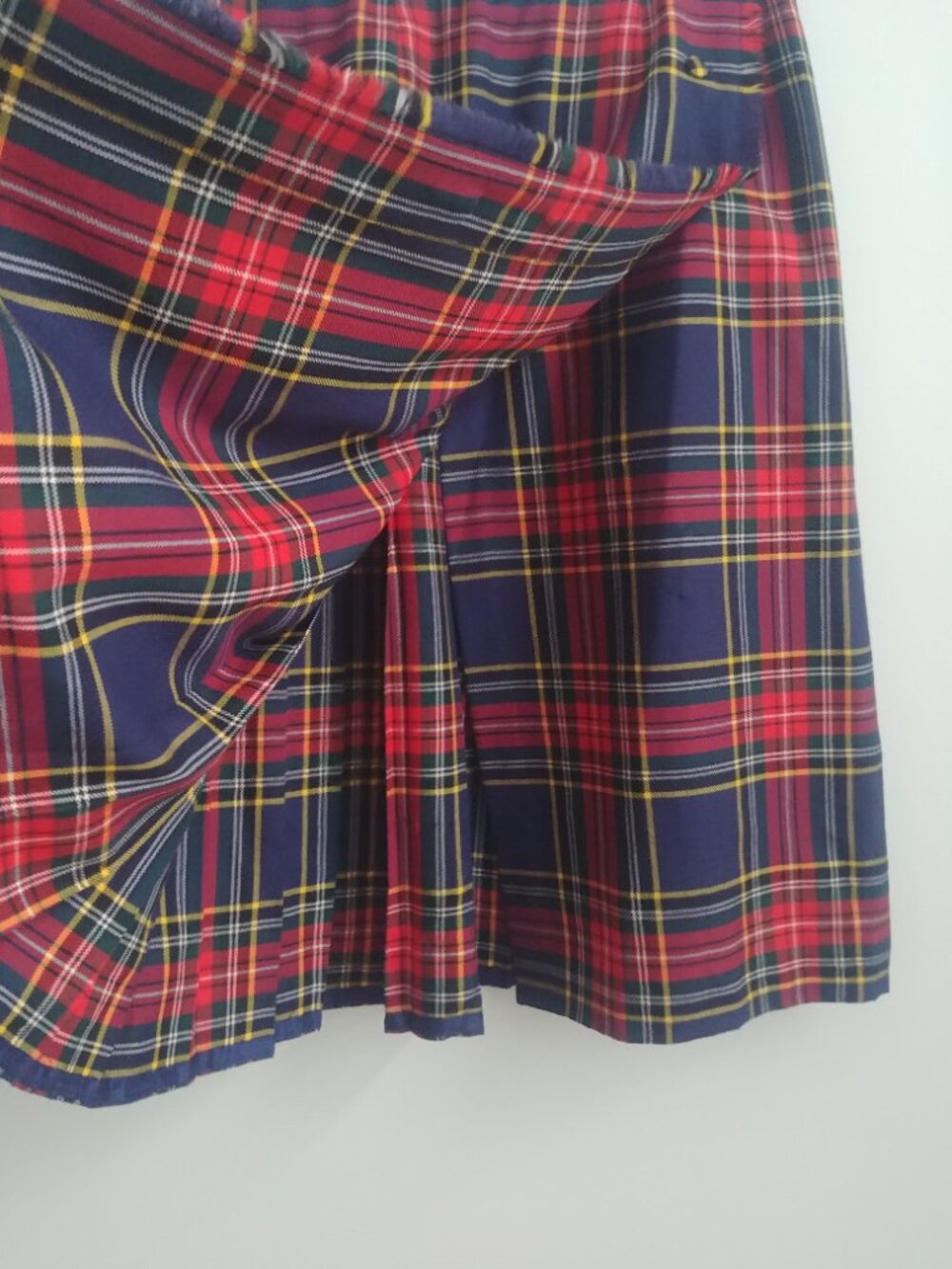 Vintage 100% pure virgin wool Aljean Canada red blue plaid kilt midi skirt M - Picture 2 of 16